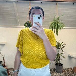 yellow flutter sleeve madewell blouse